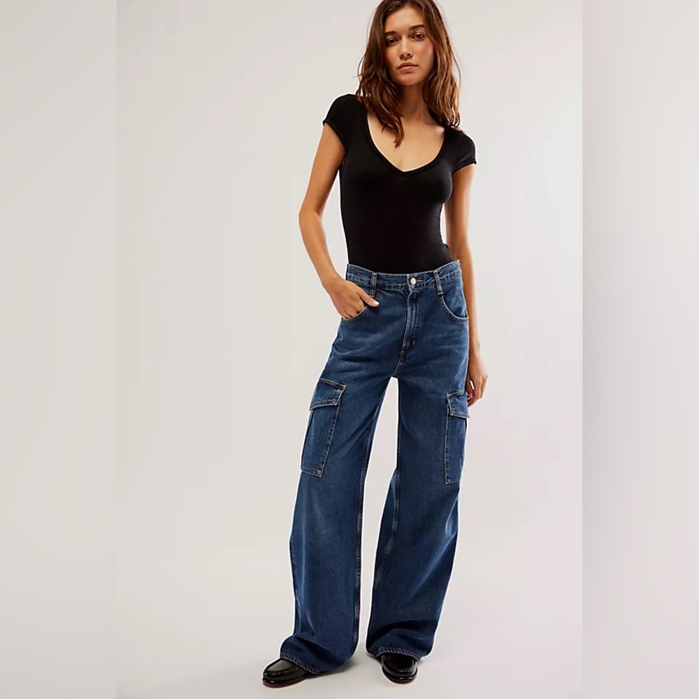 Agolde Indigo Wide-Leg Cargo Jeans